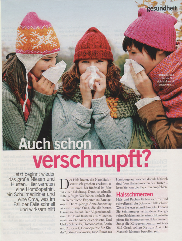 Veröffentlichung in der Zeitschrift Freundin 10/2007. "Artikel: Auch schon verschnupft".